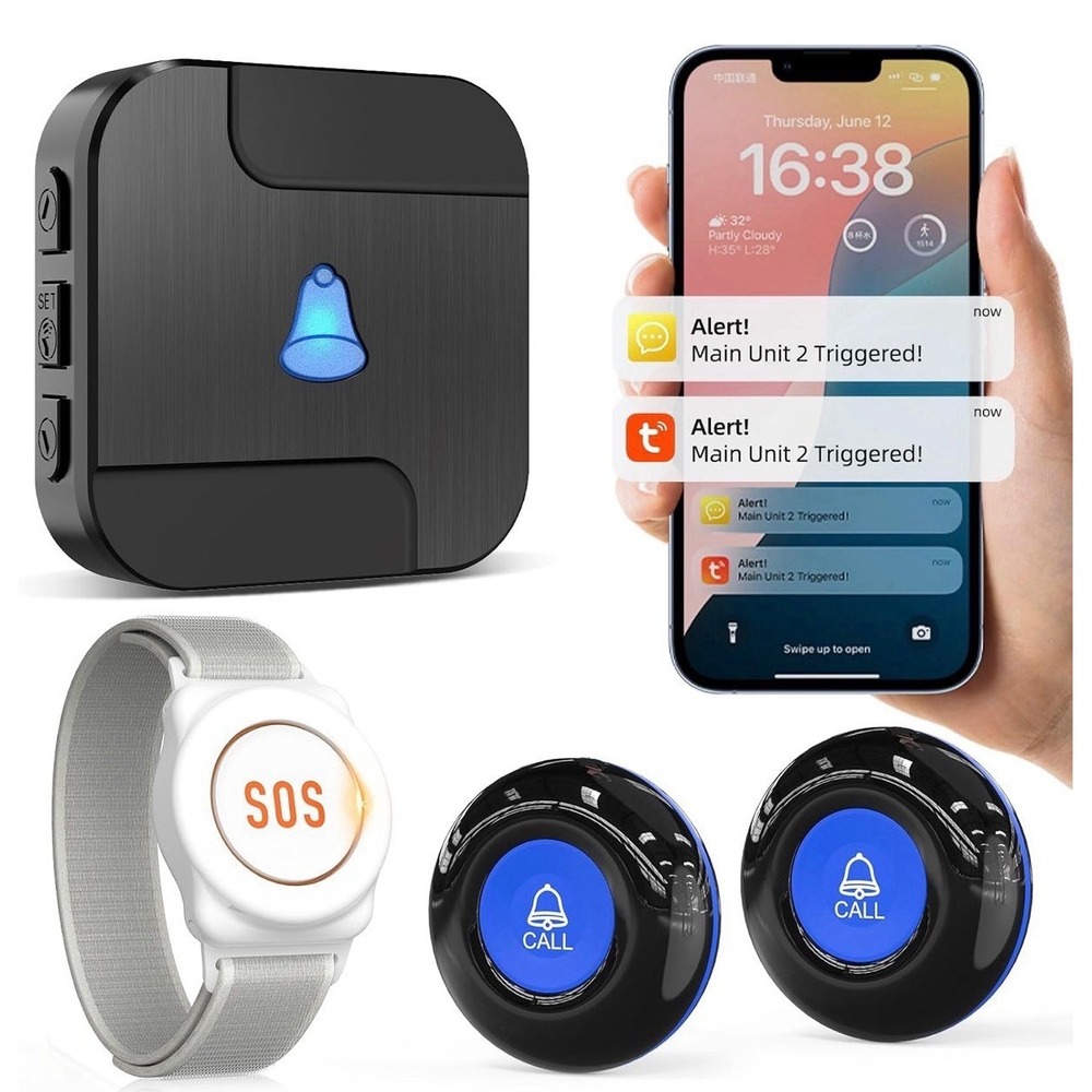 CallToU Wi-Fi Wireless Caregiver Pager Call Button for Elderly at Home (Black)